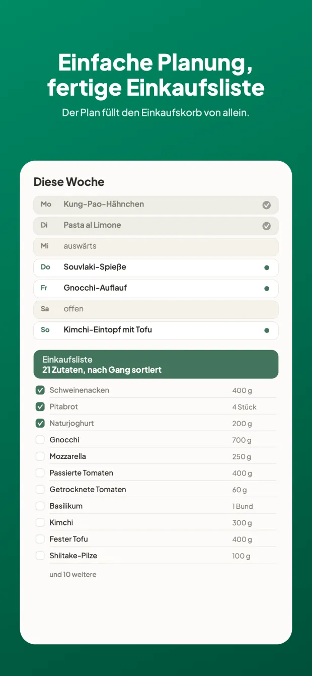Einfache Planung, fertige Einkaufsliste