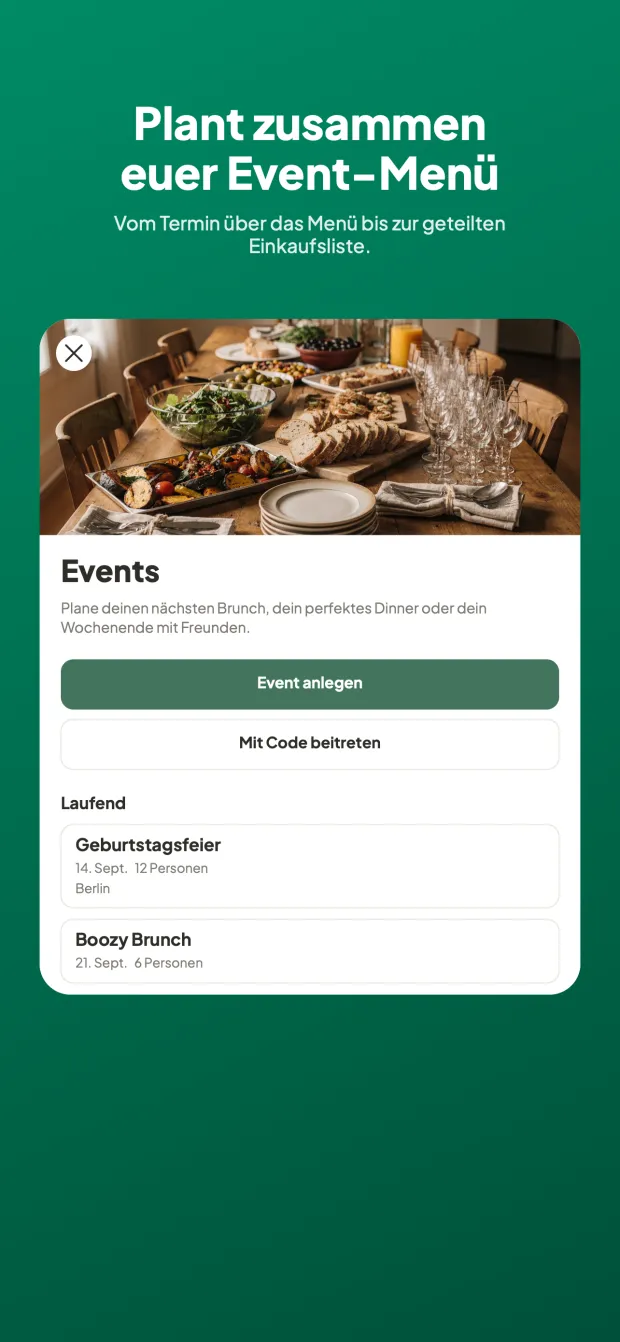Plant zusammen euer Event-Menü